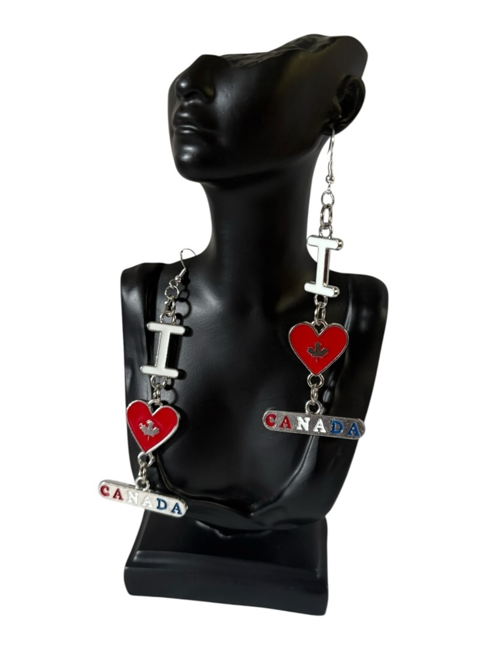 Canada Heart Dangle Earrings - Red and Silver. 1 pair Fashion Statement
